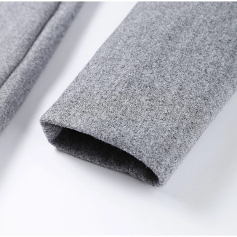 Woolen Burgundy Long Blazer Coat Women Single Breasted Notched Loose Long Sleeve Shoulder Pads Thicken Suit Jacket Female Office