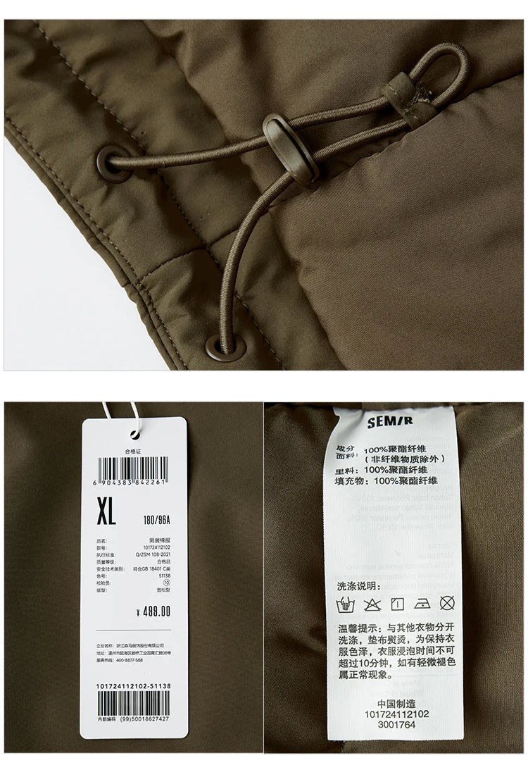 Semir Cotton-Padded Jacket Men 2024 Winter Waterproof, Oil-Resistant, Stain-Resistant and Windproof Outerwear Loose