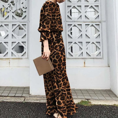 2025 Fashion Leopard Printing Maxi Dress Women's Spring Sundress Elegant Casual Long Sleeve Vintage Long Dresses Vestidos Female