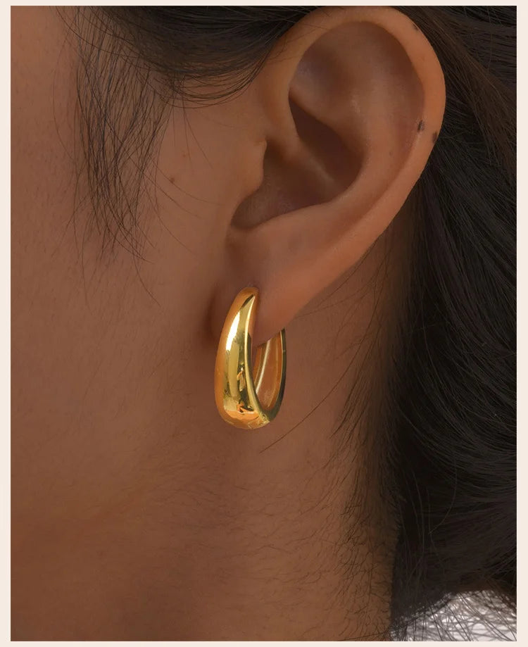 Oval Hoop Earrings for Women, Small Thick Geometic Earring Huggies, Gold Plated Hypoallergenic Minimalist Jewelry