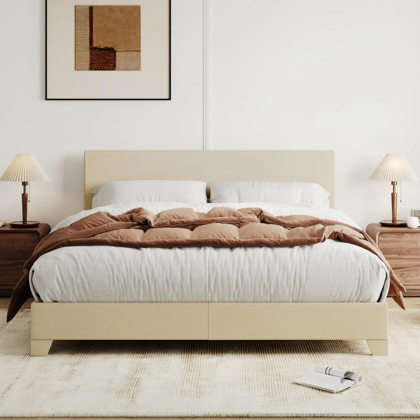 Bedroom Furniture, Full/Queen/king Size Bed Frame Adjustable Headboard, Faux Leather Platform Bed, Easy Assembly