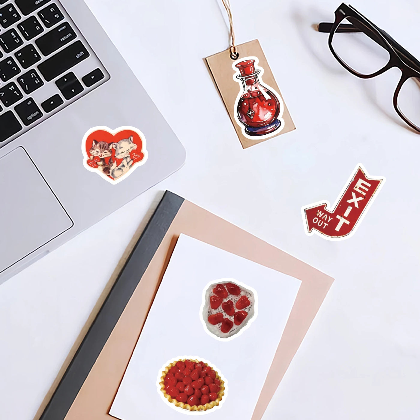 30pcs Rose, Cherry Red Graffiti Stickers Decorated Notebook Water Cup Suitcase Guitar Classic Toy Scrapbook Waterproof PVC Decal