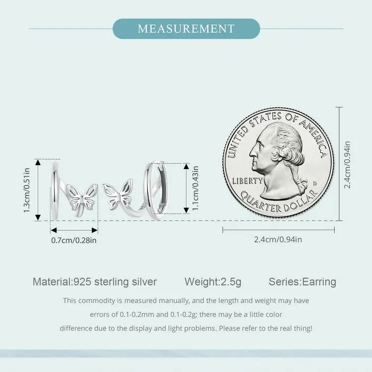 WOSTU Real 925 Sterling Silver Original Butterfly Hoop Earrings Oxidation For Women Wedding Party Daily Gift DIY Fine Jewelry