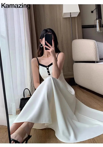 Elegant Solid Midi Dress 2 Piece Set Office Lady Chic Suit Spring Short Jacket Sleveless A-line Dresses Outfits Korean Clothes