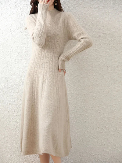 Elegant Fashion Dresses Cashmere Sweater Knitted Long Dress 100% Merino Wool Women Turtleneck Office Skirt Autumn Winter Clothes