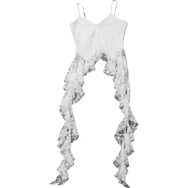 2025 Y2k Aesthetic Irregular Lace Ruffled Tank Top Women Sexy Skinny Design Corset Stretch Tube Streetwear Bandage Grunge Tanks