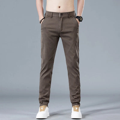 New Mens Summer Ice Silk Casual Pants Mid-Waist Elastic Straight Business Trousers 3 Colors Fashion Comfortable Man Pants