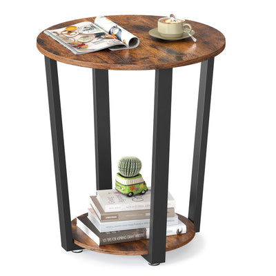 Side Table Round Table with Steel Frame Easy Assembly
