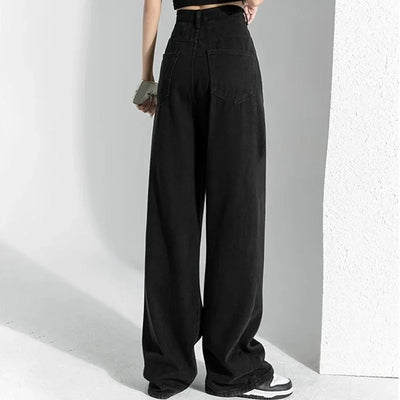 Woman High Waist Stacked Straight Leg Jeans Female Gothic Loose Wide Leg Pants Girls Y2k Black Blue Light Blue Denim Trousers