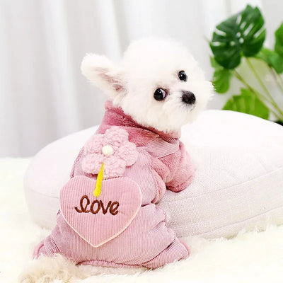 Soft Warm Dog Jumpsuits Pet Dog Coat for Small Dog Flower Pattern Puppy Pajamas Luxury Cat Jumpsuits Pet Jacket Coat Dog Clothes