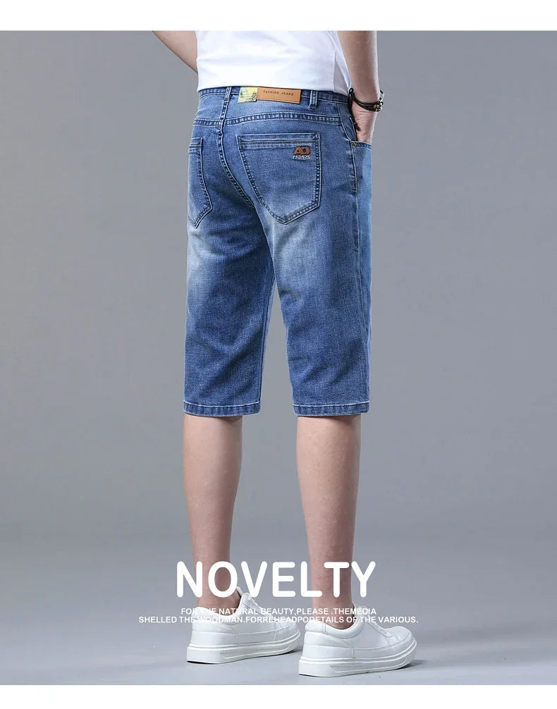 2024 New in SULEE Brand Summer  Men's Stretch Short Jeans Fashion Casual Slim Fit High Quality Elastic Denim Shorts Male Clothes