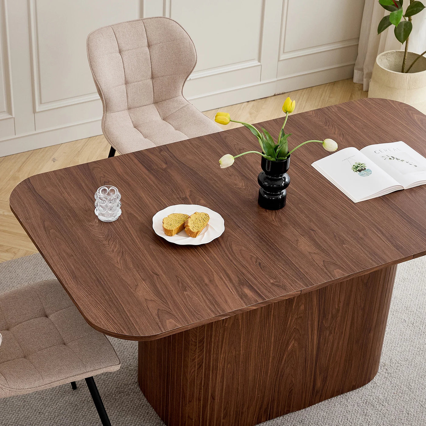 Nordic Solid Wood Dining Table, Corrugated Base Home Dining Table, Simple Kitchen / Dining Table, for 4 - 6 People