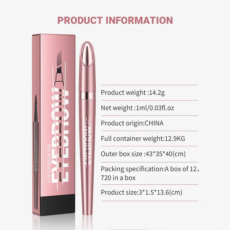 4 Fork Tip Eyebrow Pencil 3D Microblading Waterproof Dark Brown Natural Colour Fine Stroke Magic Eyebrow Pencil 2024 New Ladies