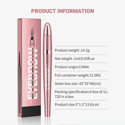 4 Fork Tip Eyebrow Pencil 3D Microblading Waterproof Dark Brown Natural Colour Fine Stroke Magic Eyebrow Pencil 2024 New Ladies