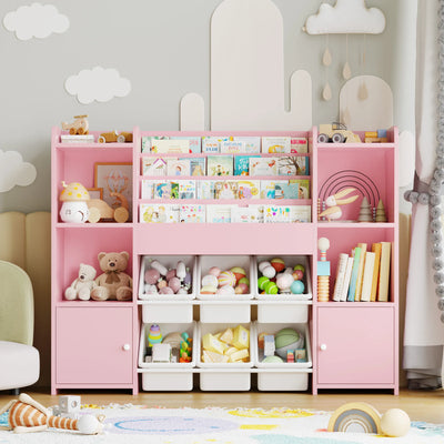 Children's shelf CHILDREN'S room furniture toys chest bookcase CHILDREN'S wardrobe with 6 boxing 4 bookshelves 8 shelves 119x29.5x94cm