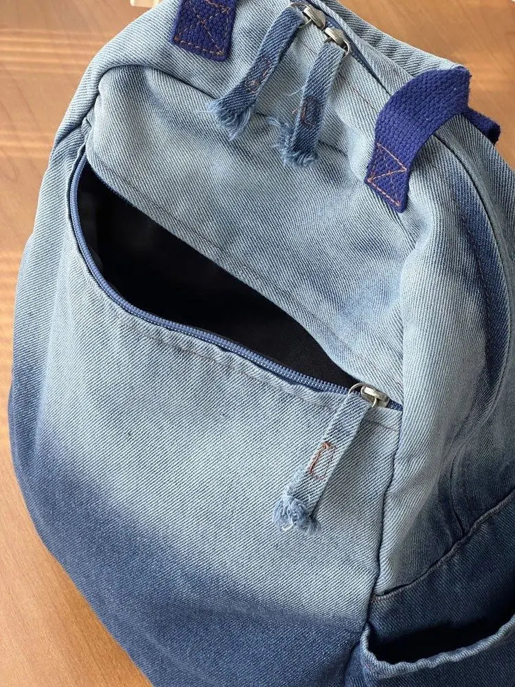 Miyagawa New Niche Korean Version Gradient Washed Denim Backpack Versatile Casual Portable Student Backpacks