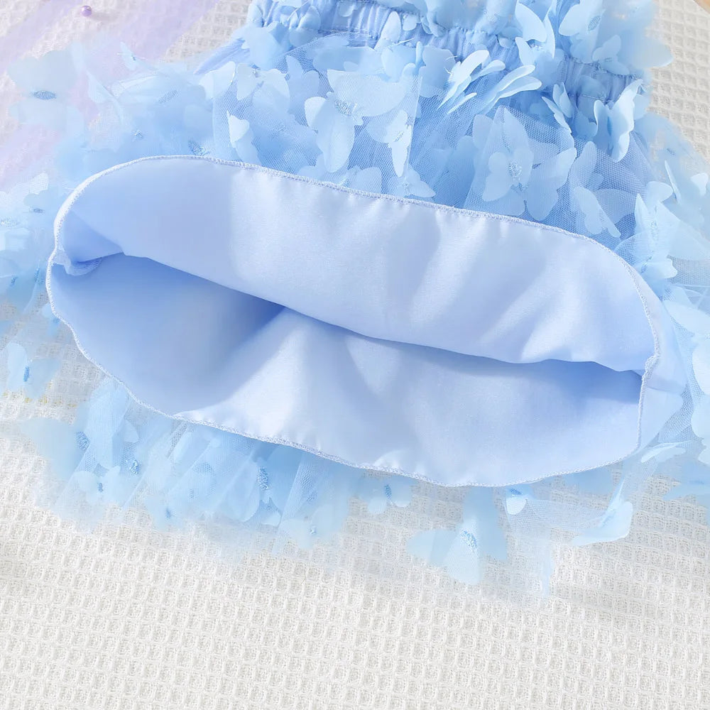 (0-3 Years) Summer New Baby Girls Dress Solid Color Halter Butterfly Embellished A-Line Skirt Mesh Sweet Princess Dress