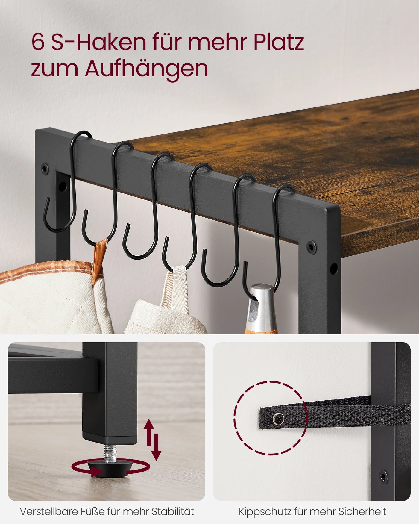 Kitchen Rack with sockets, 2 Metal Baskets, Microwave Shelf, 35x80x93.5 cm Industrial Design