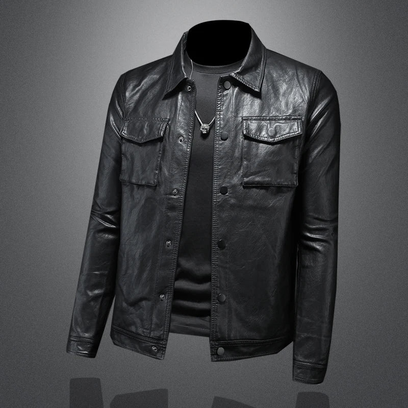2024 Autumn and Winter New Men's Fashion Handsome with Fine Lapel Motorcycle Leather Coat Slim Stylish Man  Men Jacket