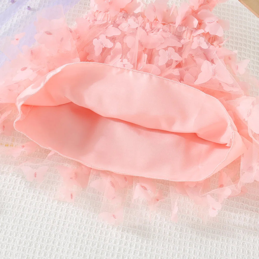 (0-3 Years) Summer New Baby Girls Dress Solid Color Halter Butterfly Embellished A-Line Skirt Mesh Sweet Princess Dress