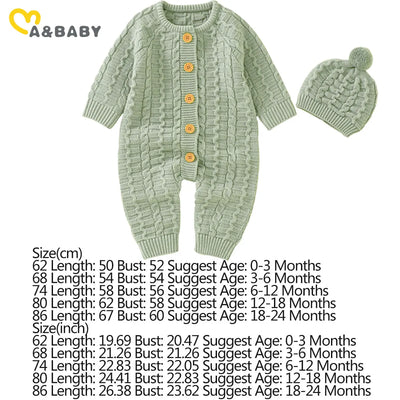 Ma&Baby 0-18M Warm Baby Clothing Knit Romper Newborn Infant Toddler Boy Girl Long Sleeve Jumpsuit + Hat Fall Spring Outfits