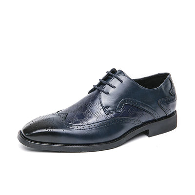 High End Brand Interview Office Business Shoes British Style Blue Brogue Shoes Massage Soles Men's Wedding Square Toe Shoes