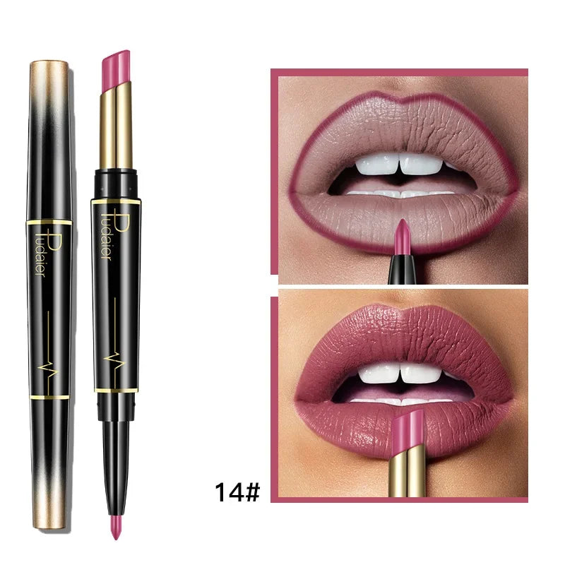 Matte Smooth Lipstick Sexy Soft Matte Red Purple Lipstick Crayon Carving Lip Contours Lip Liner Pencil Double Head Lipsticks