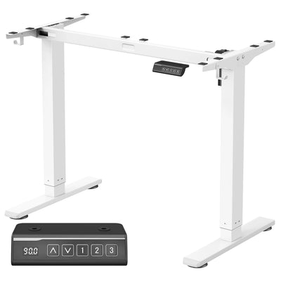 Electric Height Adjustable Desk, without Table Top, with 2 Hooks, 3 Height Memory Function, Steel, Matte White