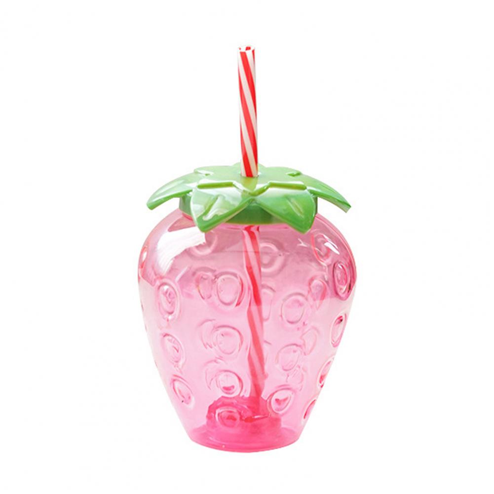 1Set Practical Juice Drinking Cup Lightweight Leak Proof Water Bottle 500ML Capacity PP Strawberry Straw Cup Kitchen Accessories
