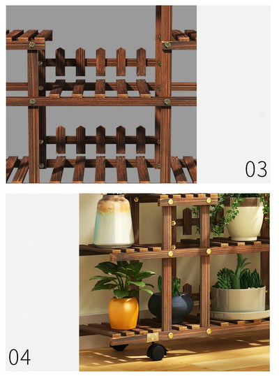 Household Balcony Flower Rack Solid Wood Multi-layer Indoor Outdoor Succulent Pot Rack Living Room Bonsai Hanging Pot Rack Table