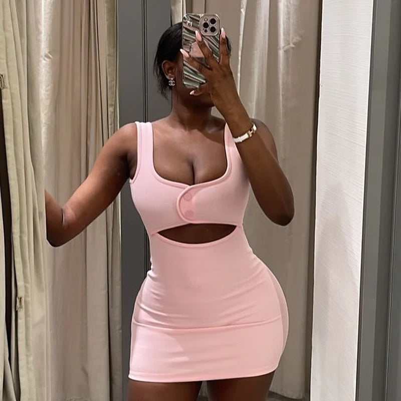 TRAF 2025 Womens Dresses Pink Slip Mini Dress Woman Summer Backless Short Dresses for Women Hollow Out Casual Women's Dresses