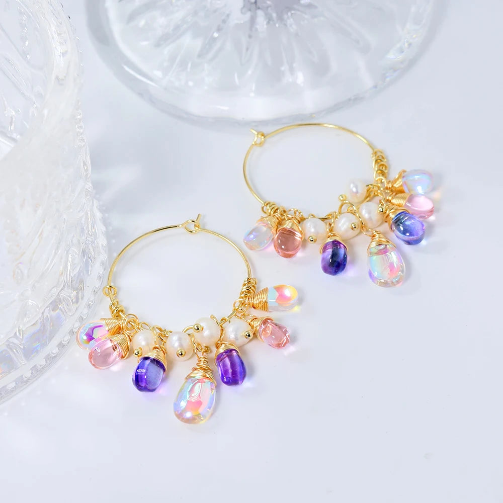 925 Sterling Silver Colorful Tassel Fresh Water Pearl Hoop Earrings Original Design Handmade Womans Luxe Jewelry GE0904