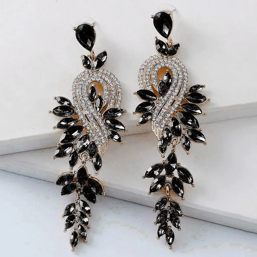 1 Pair Geometric Faux Crystal Dangle Earrings - Elegant Long Drop Earrings for Weddings