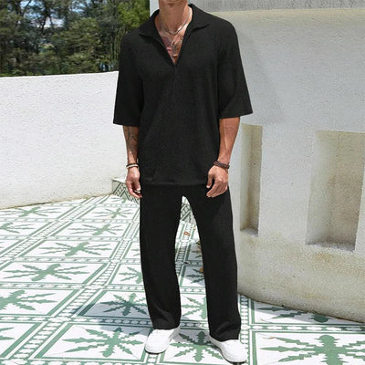 2024 Spring Summer Casual Cotton Shirts And Pants Suits Men Vintage Half Sleeve Irregular Cardigan Two Piece Sets Mens Outfits