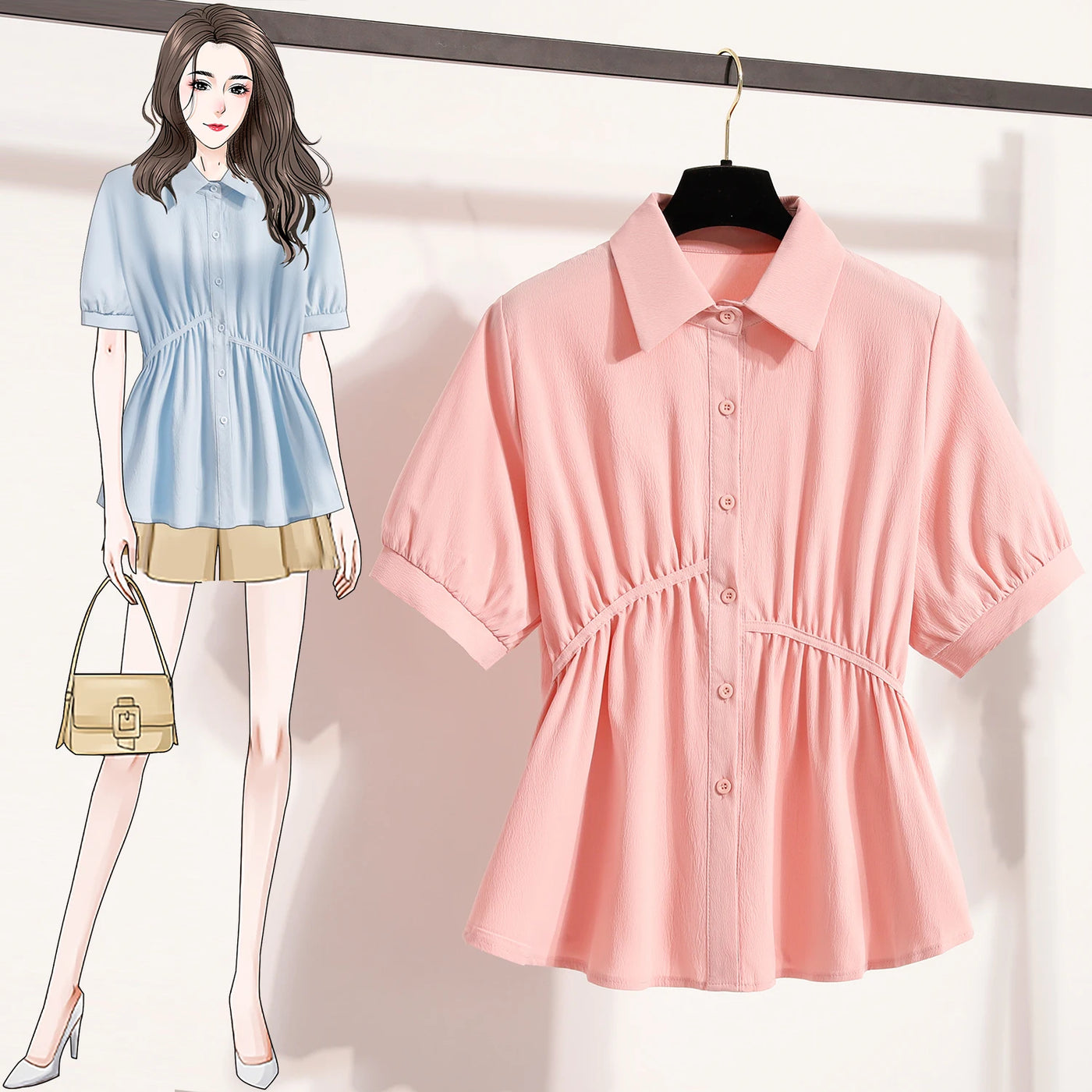 Plus Size Polo Shirt Women Summer 2025 New Korean Style Large Size Loose Chiffon Blouse Women Slim Waist Casual Tops Female