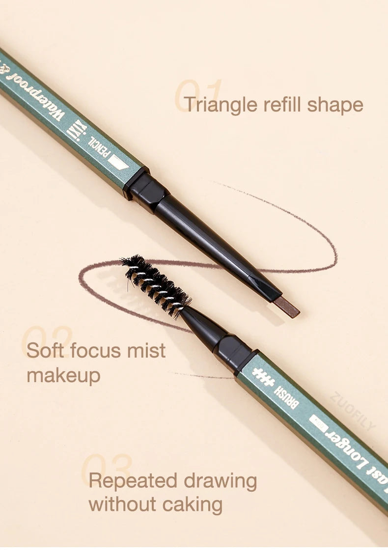 2 In1 Fine Triangle Eyebrow Pencil Eyebrow Brush Long Lasting Waterproof Sweatproof Ultra Precise Brow Definer Eye Brow Makeup