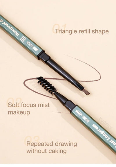 2 In1 Fine Triangle Eyebrow Pencil Eyebrow Brush Long Lasting Waterproof Sweatproof Ultra Precise Brow Definer Eye Brow Makeup