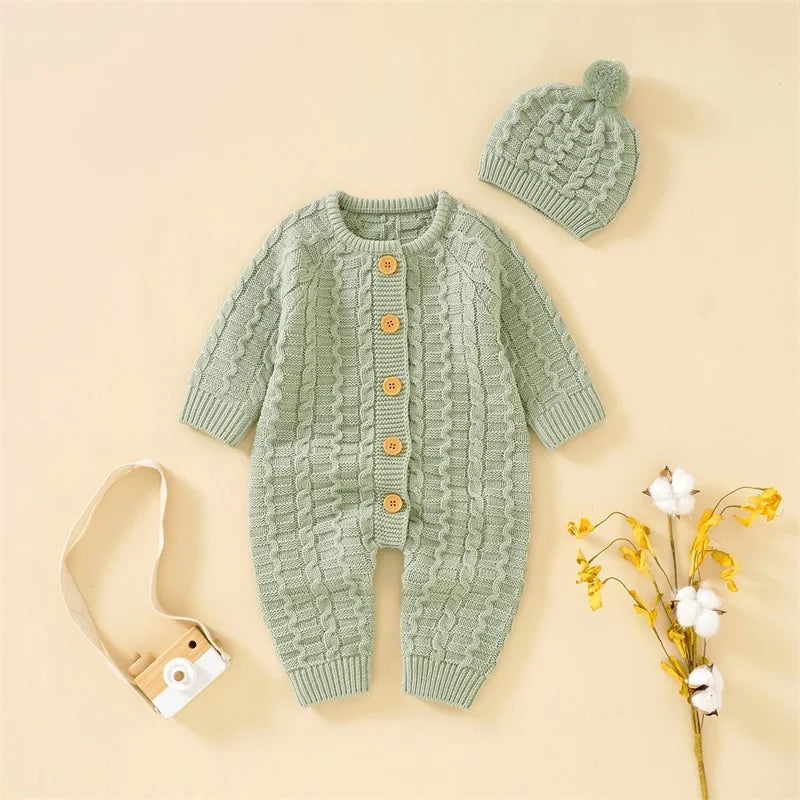 Ma&Baby 0-18M Warm Baby Clothing Knit Romper Newborn Infant Toddler Boy Girl Long Sleeve Jumpsuit + Hat Fall Spring Outfits
