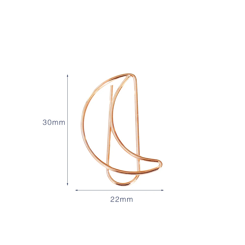 20pcs Moon Paper Clip rose gold Paper Clips Golden Plating Paperclip Cute Office Stationery Pin Silver Moon