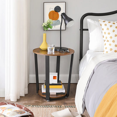 Side Table Round Table with Steel Frame Easy Assembly