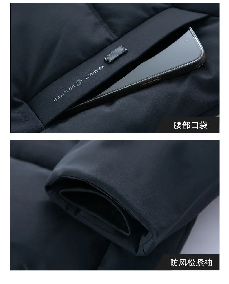 Men Business Hooded Parka Windbreaker Outwear Winter New Men's Jacket Parkas Windbreaker Solid Loose Thick Windproof Long Coat