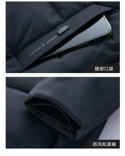 Men Business Hooded Parka Windbreaker Outwear Winter New Men's Jacket Parkas Windbreaker Solid Loose Thick Windproof Long Coat