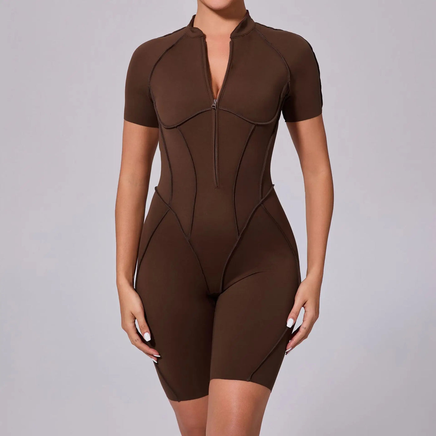 2025 Women's One-piece Yoga Jumpsuit leggings Zipper Nylon Long-sleeved Sexy Backless Slim Fit Sports Outfit with chest pad