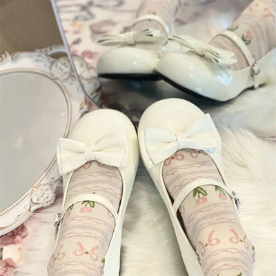2025 Lolita Style Sweet Girls Princess Leather Shoes Elegant Bowknot Kids Ballet Shoes  Children Fashion Dresses Flat Shoes Soft