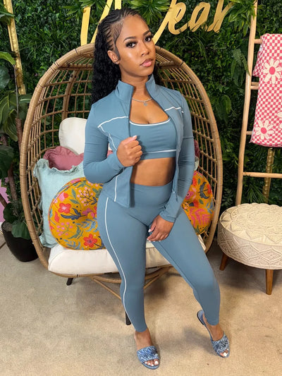 FLARORA Casual Sporty Three Piece Sets Woman Stripe Patchwork Sleeveless Vest+Jacket+Pant Outfits Female Yoga Fitness Tracksuits