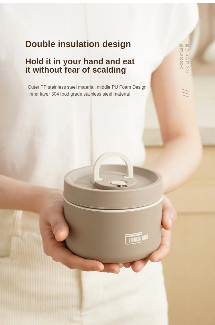 Portable Thermos 304 stainless steel insulated lunch box leakproof sealed bucket student lunch box multi-layer Round bento box