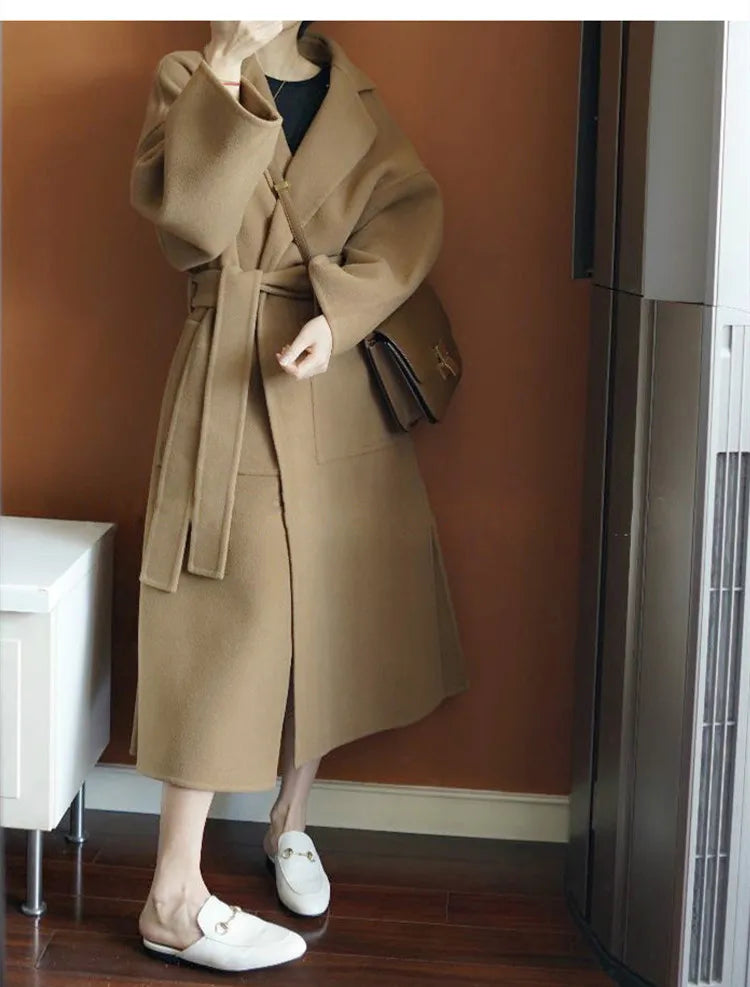 2024 Special Offer Side Slit 100% Pure Wool Women's Coat Long Double-Sided Woolen Coat Loose Comfortable Women's Clothing