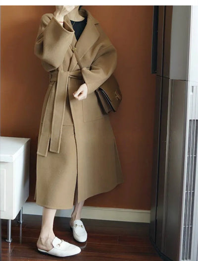 2024 Special Offer Side Slit 100% Pure Wool Women's Coat Long Double-Sided Woolen Coat Loose Comfortable Women's Clothing