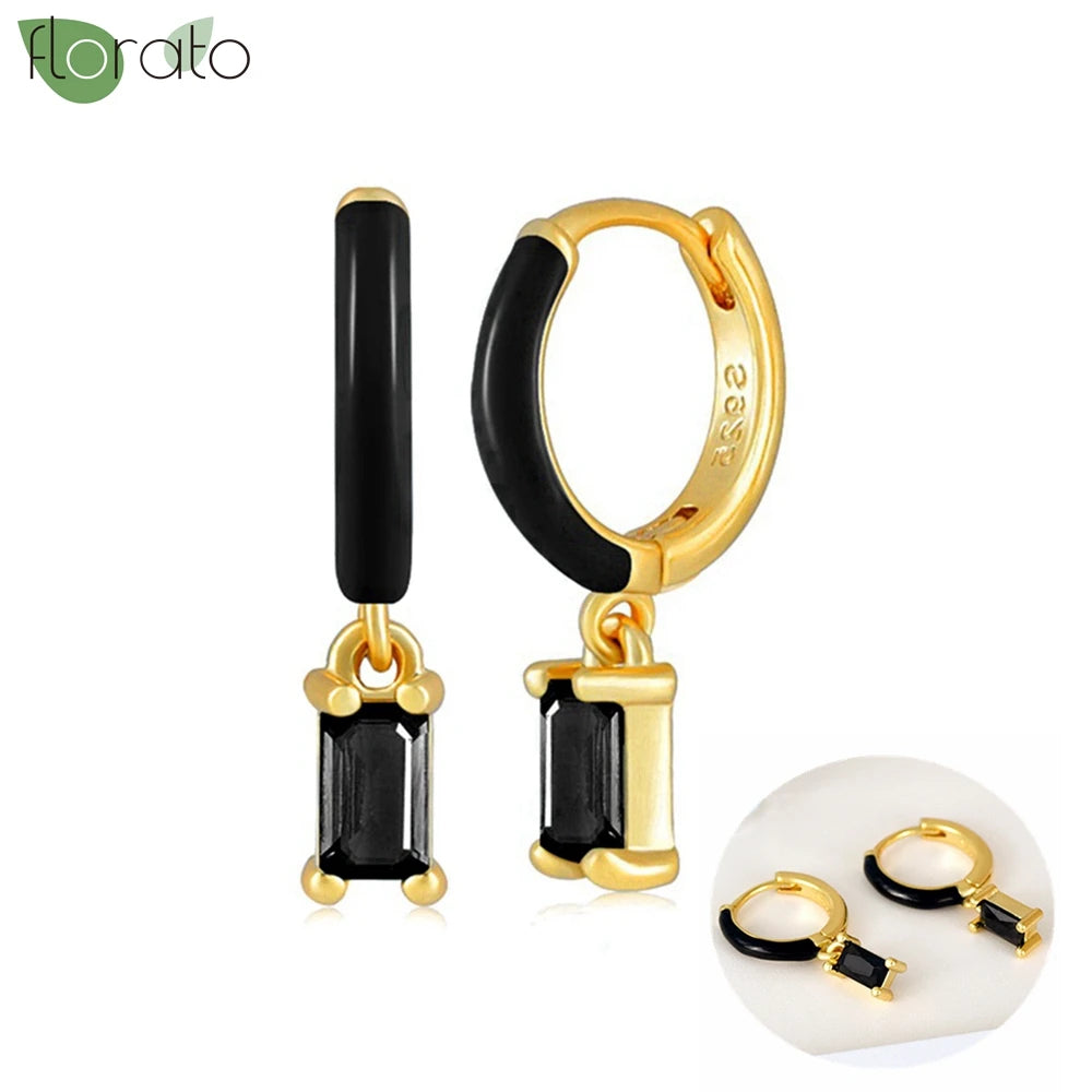 925 Sterling Silver Needle Fashion Round Pendant Small Earrings Luxury Gold Hoop Earrings for Women Premium Black Jewelry Gifts