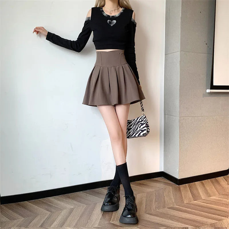 Lucyever Fashion Women Zipper High Waist Mini Skirt Korean Style Anti-Glare Pleated Skirt Female Show Leg Length A-Line Skirts